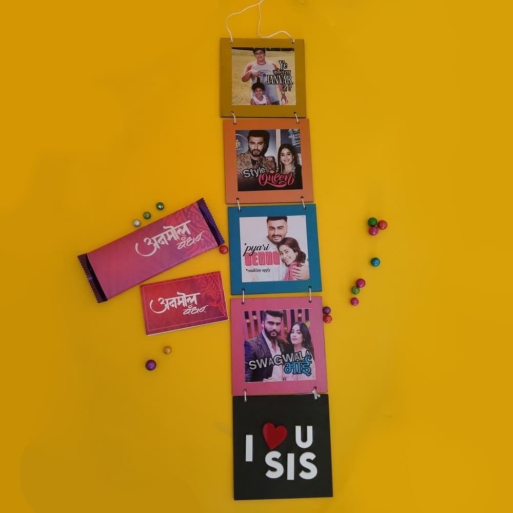 Personalized Wall Hanging with Chocolate and Rakhi Gift Hamper for Sister