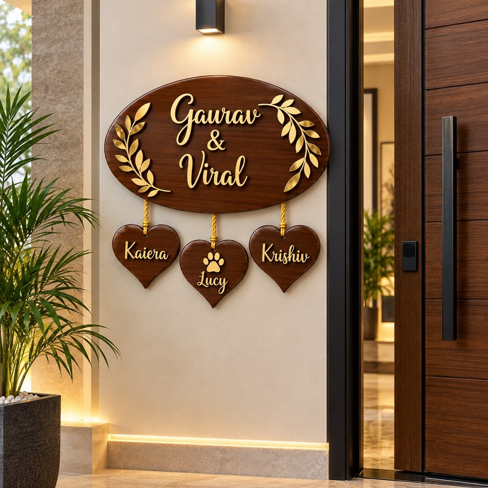 Personalized Walnut MDF Resin Finish Family Nameplate