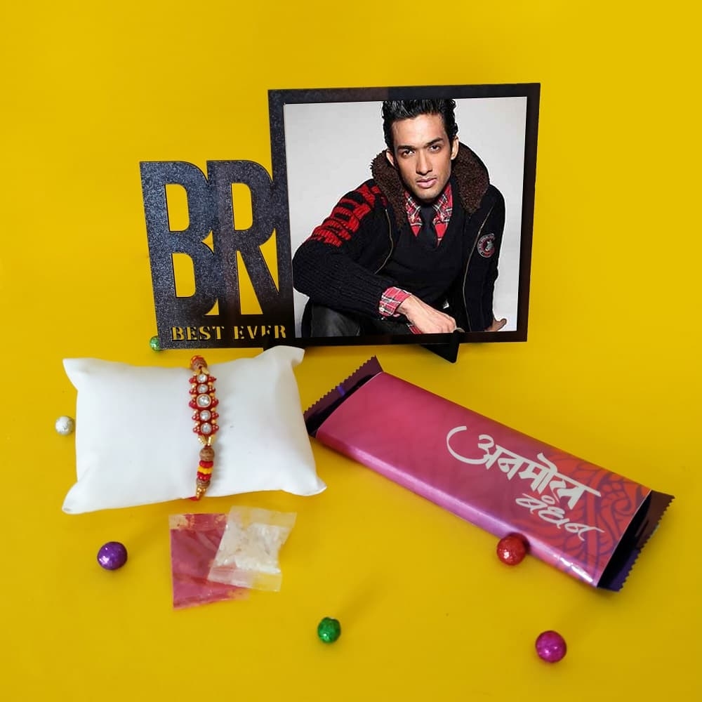 Personalized Bro Photo Frame Rakhi Gift Hamper for Brother