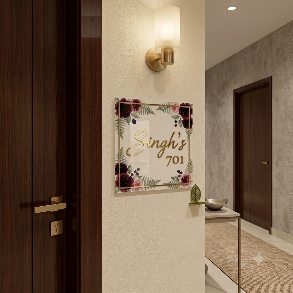 Personalized Floral Acrylic Nameplate Square