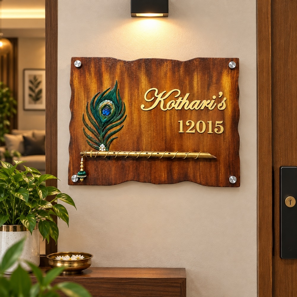 Custom Resin Nameplate with 3D Flute & Peacock Feather
