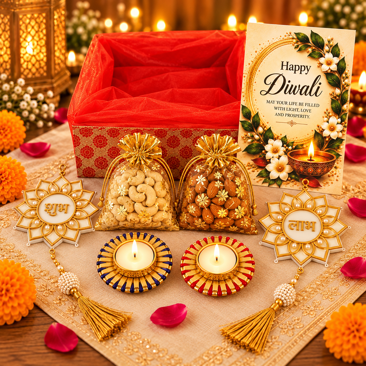 Traditional Gift Hamper with Dry Fruits and Shubh Labh