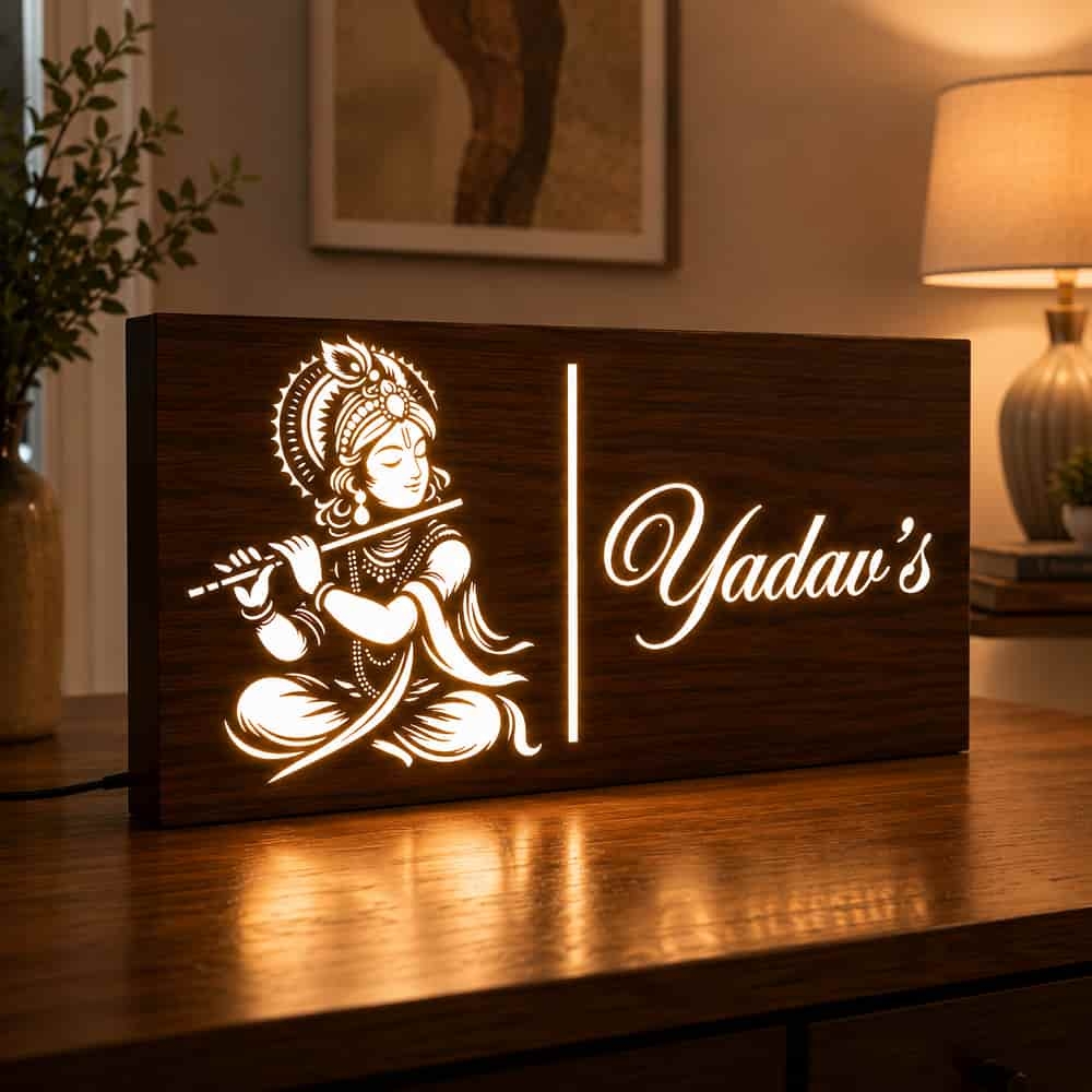 Custom LED Krishna MDF Name Board for Indoor Entrance