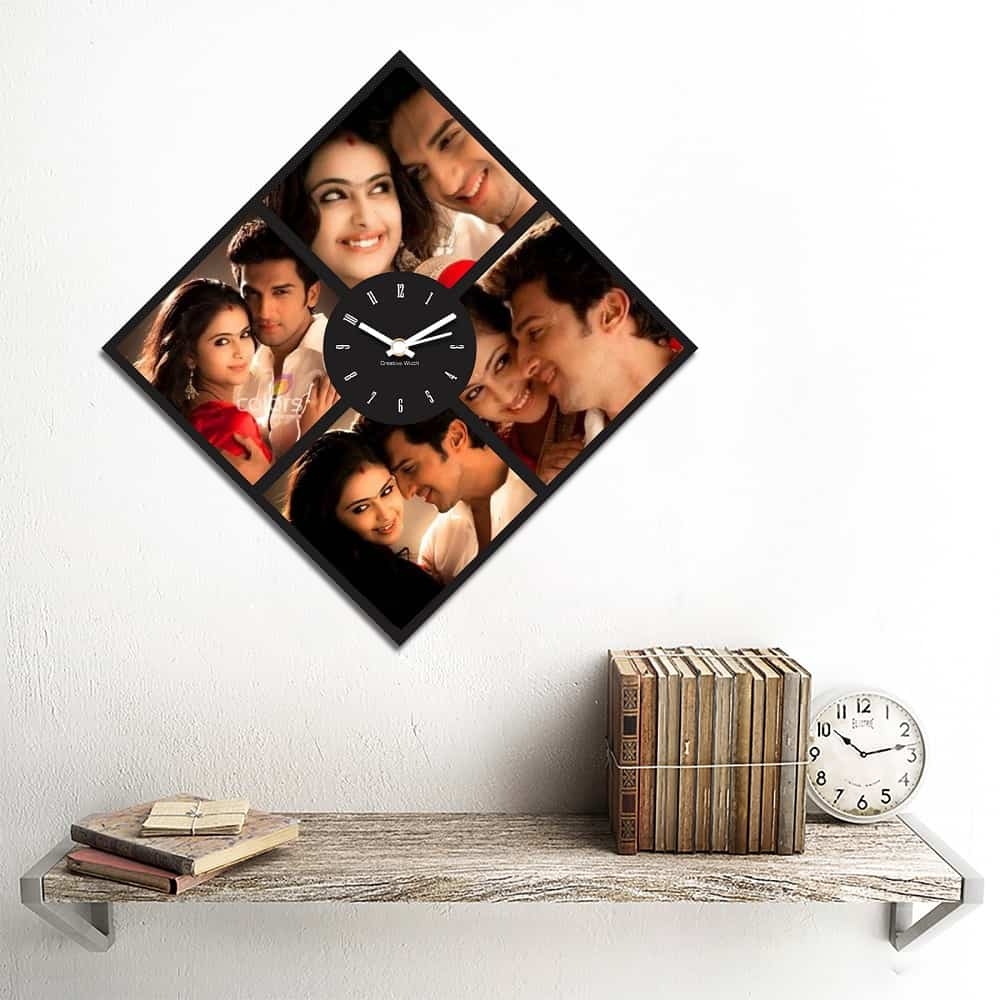 Personalized/Customized 4 Pic Diamond Shape Wall Clock