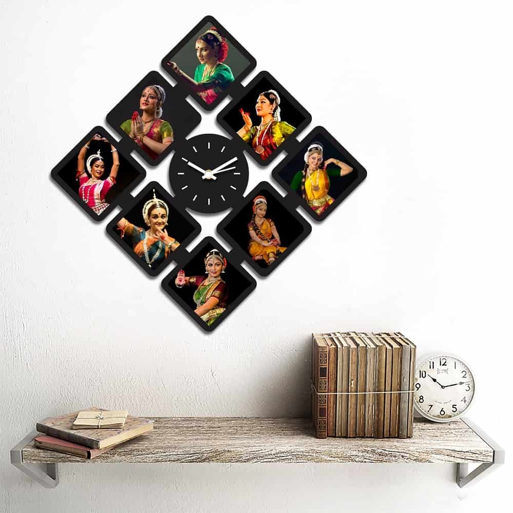 Personalized/Customized 8 Pic Diamond Shape Wall Clock Style 1