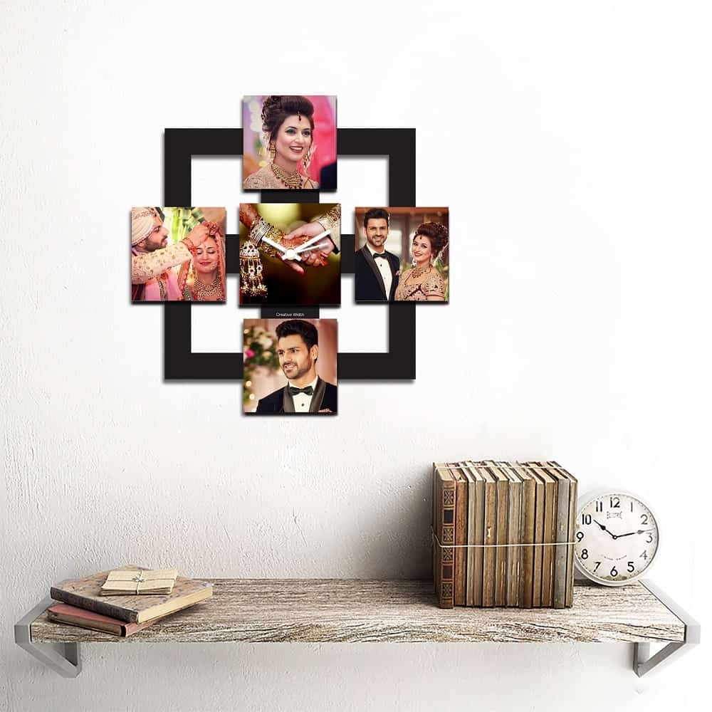 Personalized/Customized 5 Pic Square Pic Wall Clock
