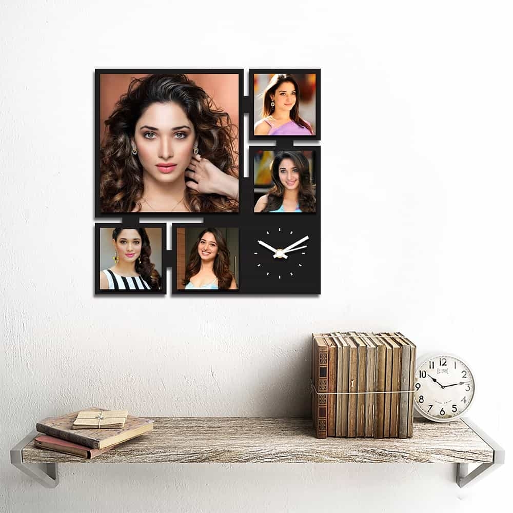 Personalized/Customized Big Square 5 Pic Wall Clock