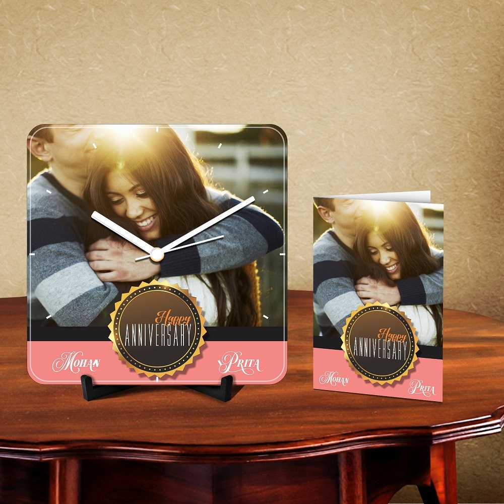 Personalized Happy Anniversary Name 2 Desk Clock