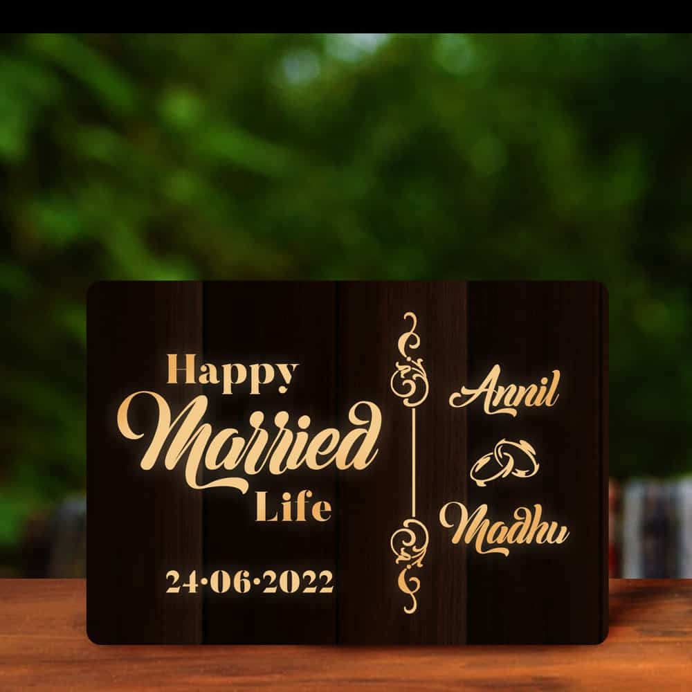 Happy Married Life Personalized LED Name Lamp