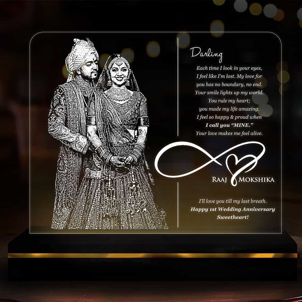 Personalized 1st Anniversary LED Lamp (Large Size)