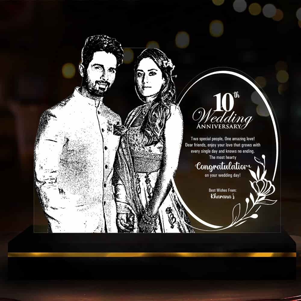 Personalized 10th Anniversary LED Lamp (Large Size)