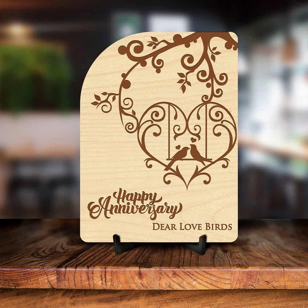 Love Birds On Branch Engraved Anniversary Photo Frame