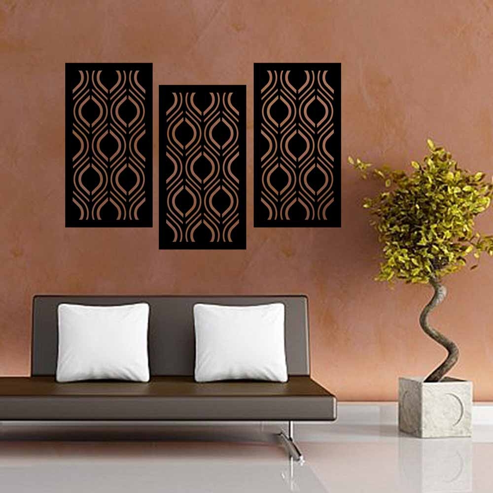 Abstract Leaf Ornament Wall Panel Set of 3 Panels