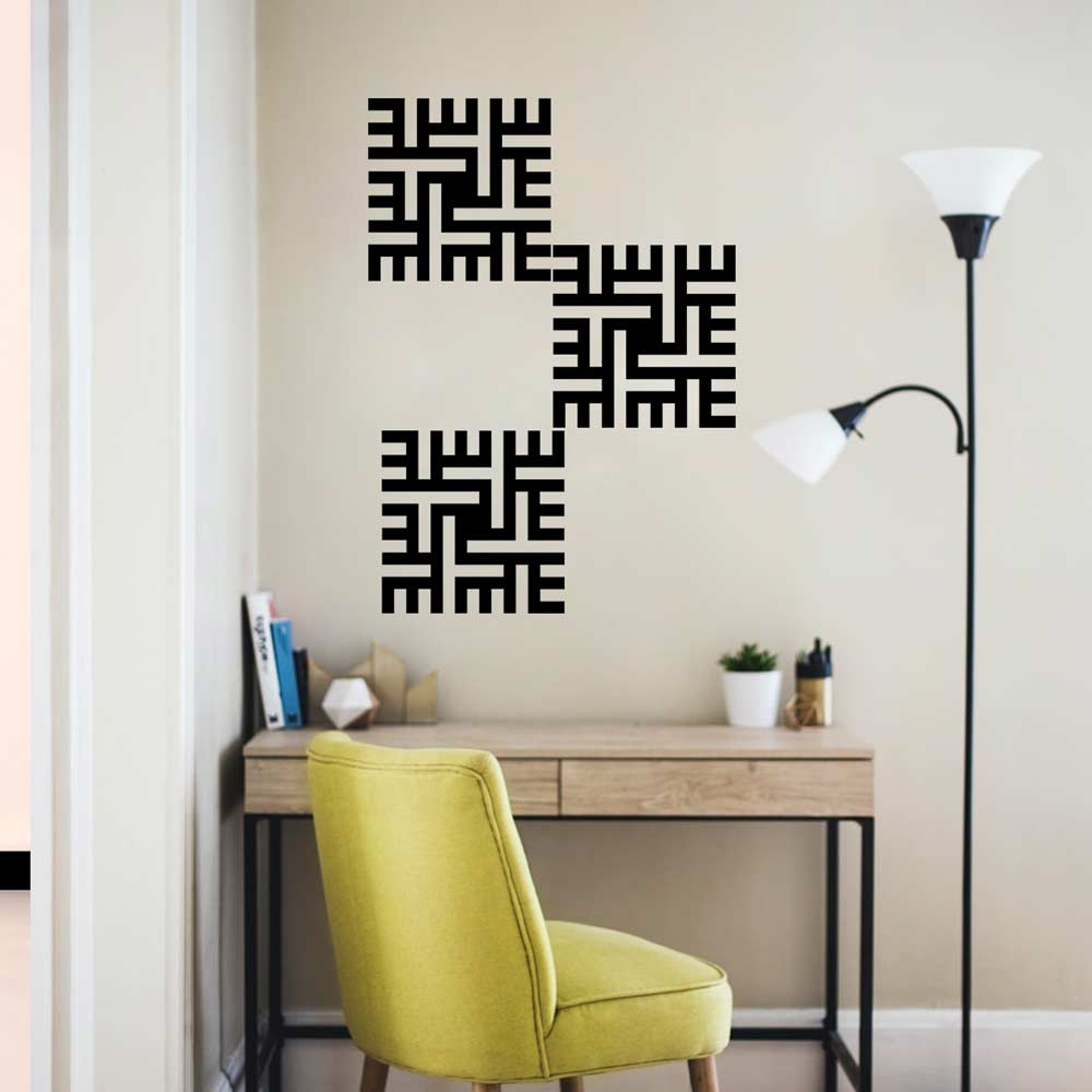 Japanese Fret Key Wall Panel Set of 3 Panels