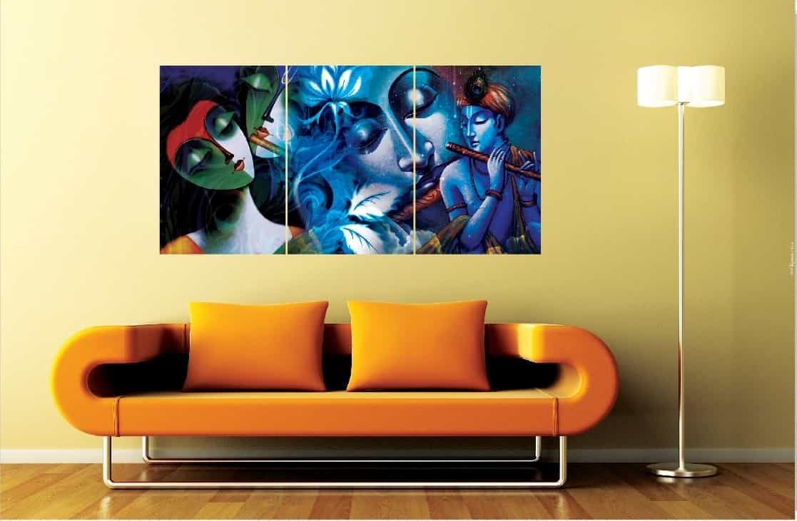 Krishna with Flute Set of 3 Self Adhesive Wall Panels