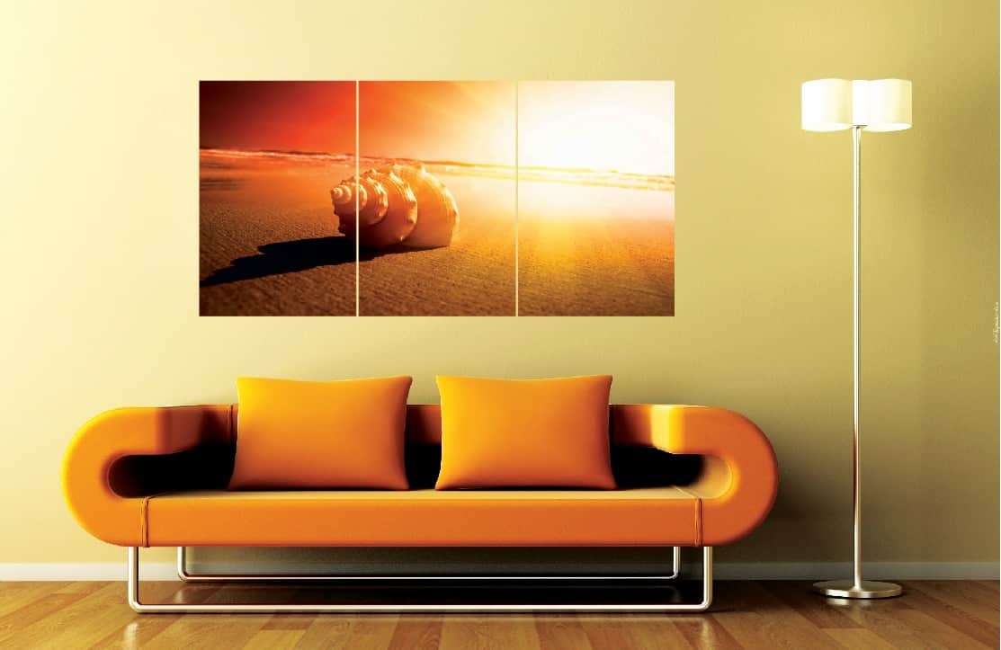 Shell On Beach Set of 3 Self Adhesive Wall Panels