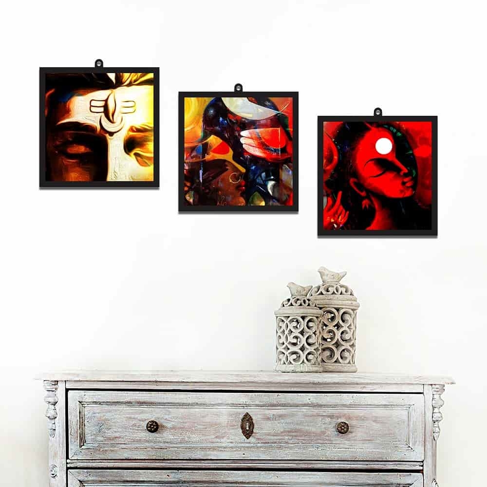 Shiva And Gauri Set Of 3 Wall Art Panels