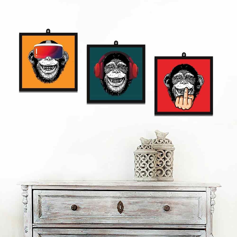 3 Modern Monkeys Set Of 3 Wall Art Panels