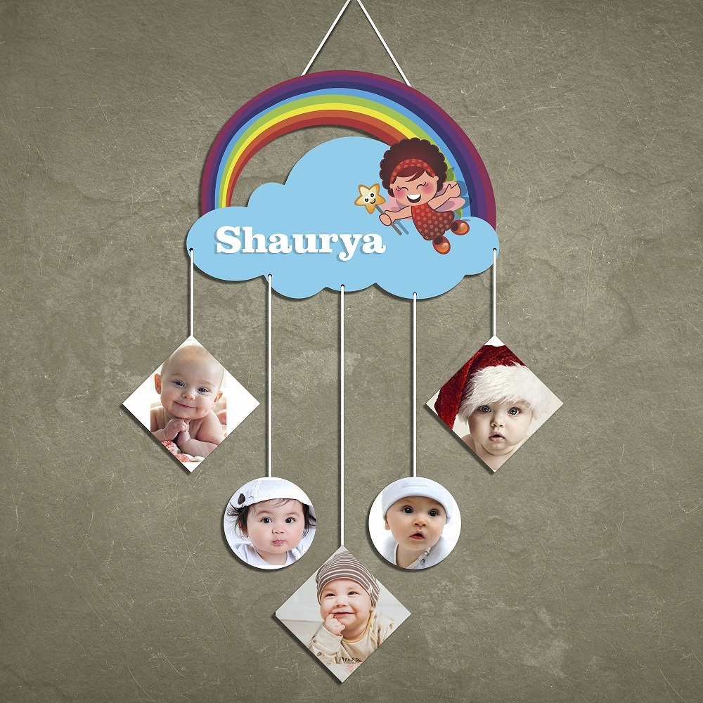 Rainbow Cloud 5 Pic Personalized Photo Wall Hanging